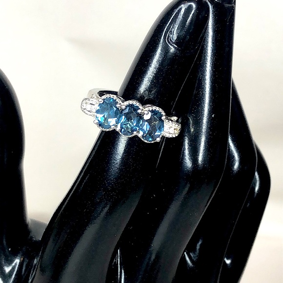 Blue Spinel Hoop Earrings & Ring Set Sz 8 Electroplated Rhodium Sterling Silver - Picture 7 of 17